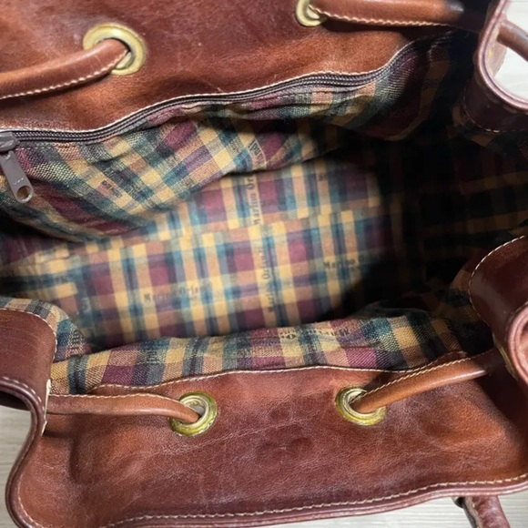 Vintage Large Leather Marino Orlandi Drawstring Buckle Bag. Orange and Brown. - Picture 8 of 8
